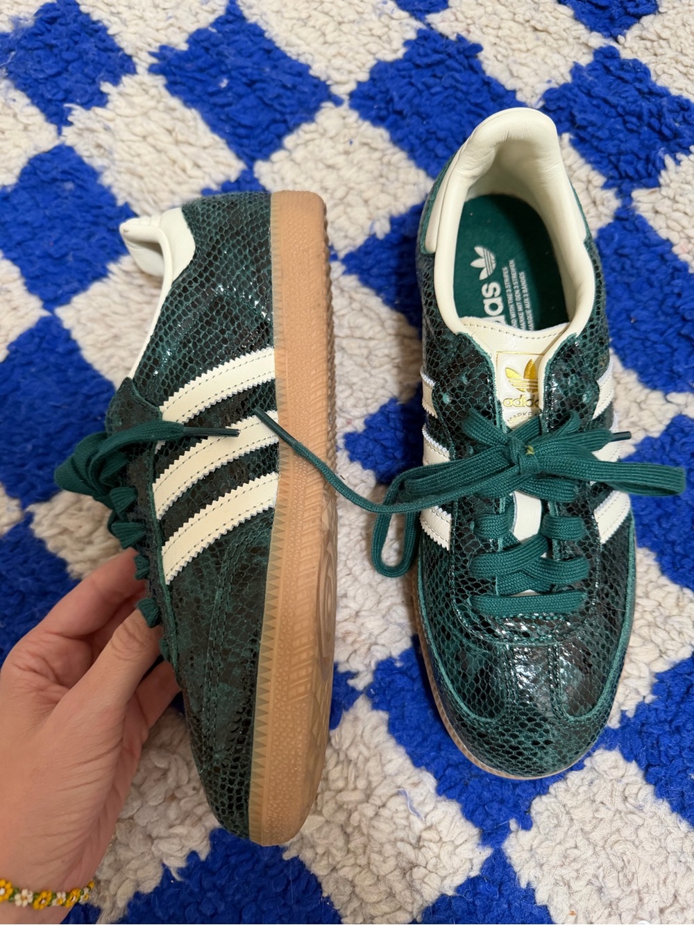 adidas Samba Sneakers in Dark Green Snake Print with Cream Stripes - Picture 5 of 7